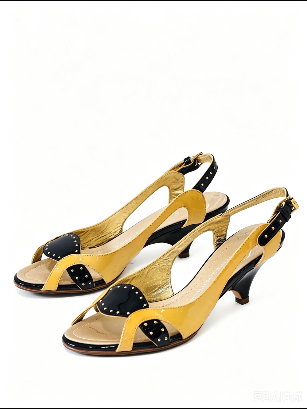 Giuseppe Zanotti Pale Yellow & Black Patent Studded Slingback  Sandals
